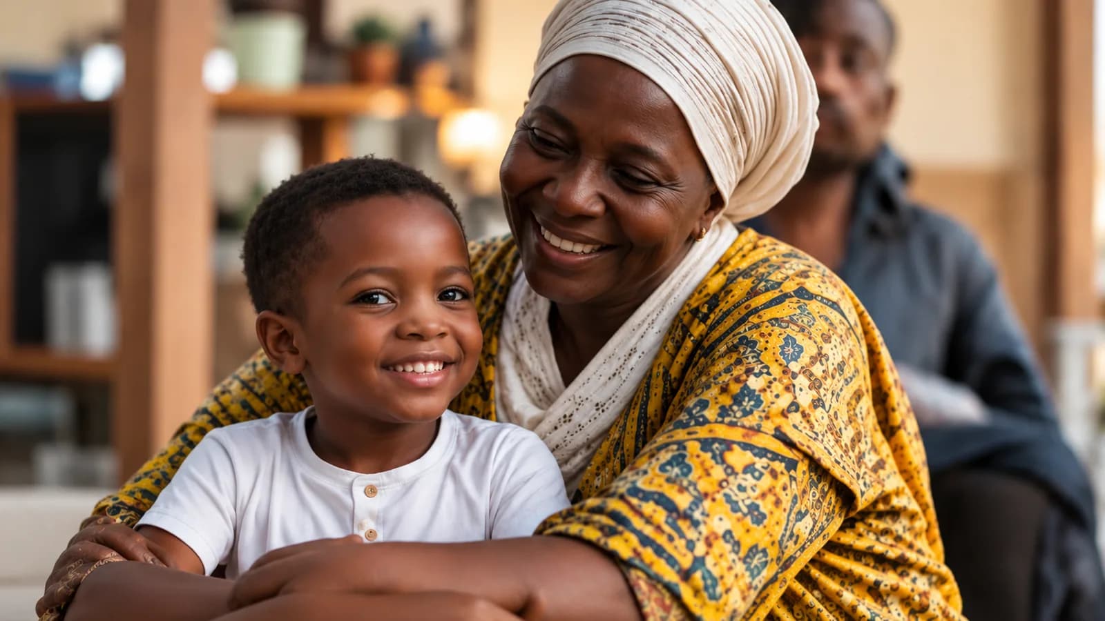 Une grand-mère et son petit-fils souriants